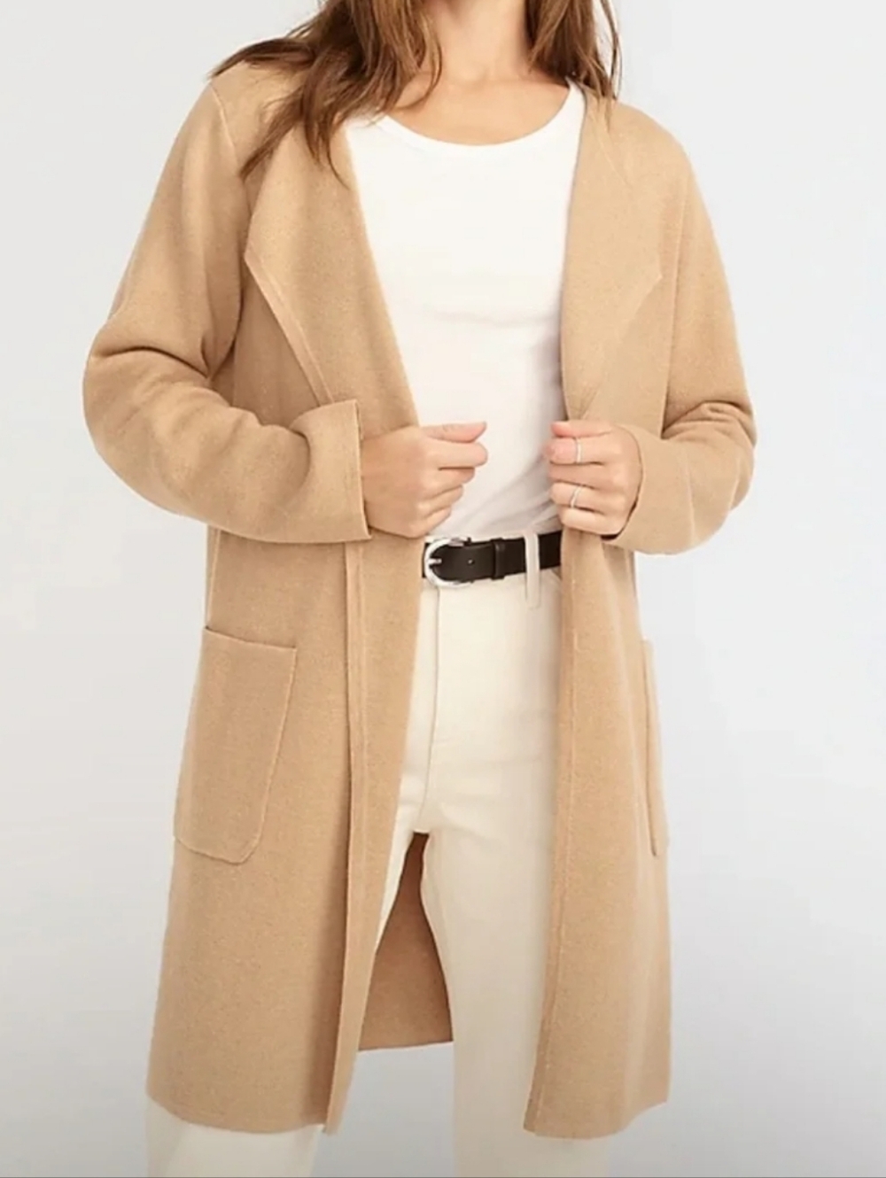 J. Crew Juliette Camel Merino Blend Open-Front Knit Cardigan Size Small
